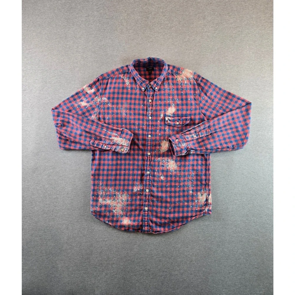 Los Angeles Dodgers x J.Crew Flannel Shirt Mens XLT Red Blue Bleached Back Patch